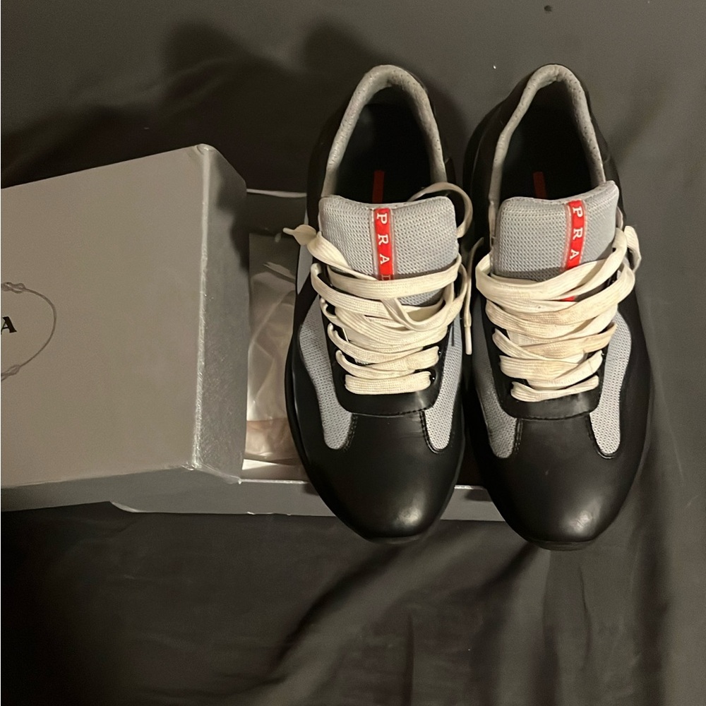 Prada Men's Black and White Sneakers